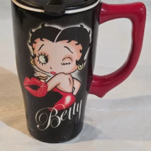 Betty Boop Coffee Travel Mug - Black Ceramic - New front view