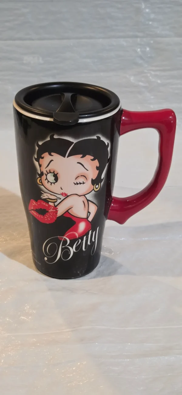 Betty Boop Coffee Travel Mug - Black Ceramic - New front view