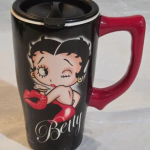 Betty Boop Coffee Travel Mug - Black Ceramic - New front view