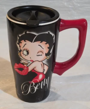 Betty Boop Coffee Travel Mug - Black Ceramic - New front view